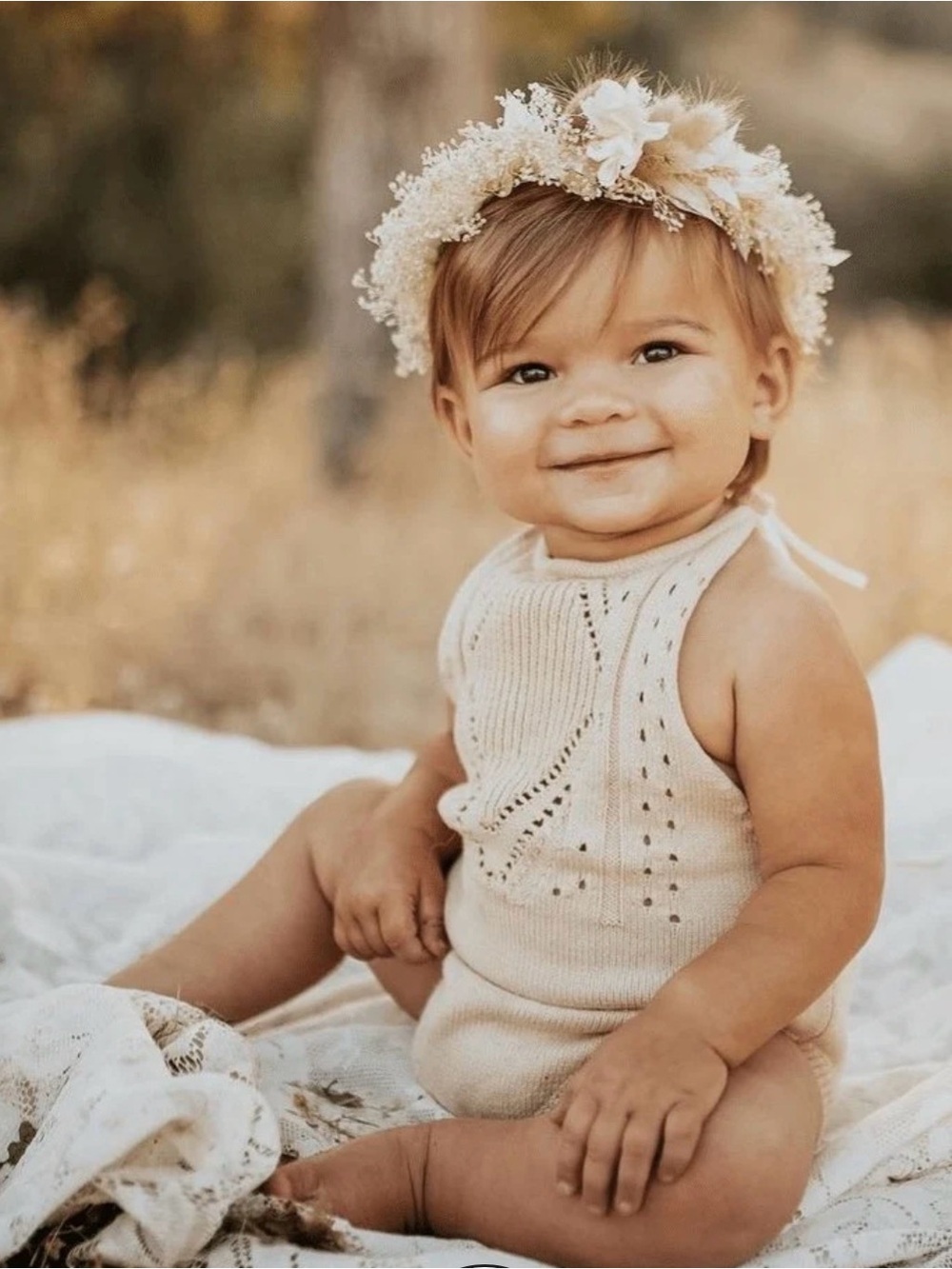Never Worn Bailey's Blossoms DRAKE CROCHET HALTER ROMPER - VANILLA CREAM 9-12mo